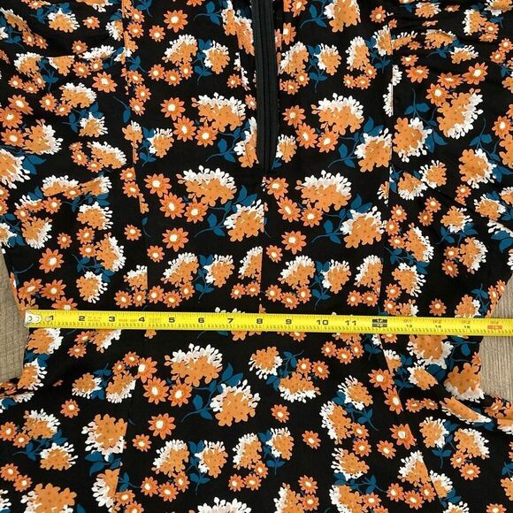 byTiMo Poppyfield Black Orange Floral Mini‎ Dress Puff Long Sleeve V-neck sz M - Picture 6 of 8